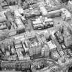 Aerial view showing High Street between North Bridge and Lawnmarket with Cockburn Street at bottom of photo, City Chambers in centre and St Giles' Cathedral at top.
