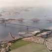 Aerial view from the West showing the Forth Railway Bridge and the Forth Road Bridge.