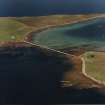 Oblique aerial view of Orkney, Burray, Hunda, Hunda Reef barrier taken from the S.