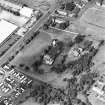 Oblique aerial view of Saint Teresa of Lisieux Roman Catholic Church.