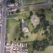 Oblique aerial view of Saint Teresa of Lisieux Roman Catholic Church.