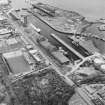 Greenock, James Watt Dock, oblique aerial view, taken from the S. Cappielow is visible in the left centre of the photograph.