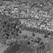 Aerial view of Newmilns railway viaduct and factories, centred on Greenhead Mills, taken from the SSE.