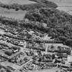 Aerial view of Newmilns railway viaduct and factories, centred on the site of Greenhead Mills, taken from the NNW.