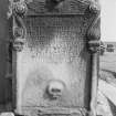 View of headstone for James Robertson who died 1702, in the churchyard of Kinghorn Parish Church.