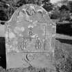 View of gravestone for James Anderson/Adamson and Elizabeth Robertson, dated 1751, in the churchyard of Abernyte Parish Church.