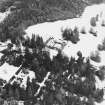 Abercairny House, oblique aerial view, taken from the W, centred on the stable block.