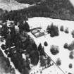 Abercairny House, oblique aerial view, taken from the SW, centred on the stable block.