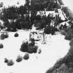 Abercairny House, oblique aerial view, taken from the ESE, centred on the stable block.