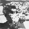 Abercairny House, oblique aerial view, taken from the WNW, centred on the country house and East walled garden.