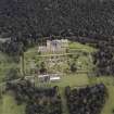 Oblique aerial view centred on Drummond Castle and gardens, taken from the S