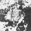 Drummond Castle.
General aerial view of castle, garden etc under snow.