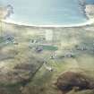 General oblique aerial view looking towards the bay of Culla across the farmhouse, the farmstead, the farmsteading and the burial enclosures adjacent, taken from the E