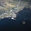 Oblique aerial view centred on the town with the tower-house adjacent, taken from the WSW.