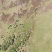 Allt Bad a' Chrasgaidh, oblique aerial view, taken from the SE, showing enclosures, a building and a structure.