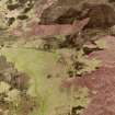 Cnoc Bad a' Chrasgaidh, oblique aerial view, taken from the NE, centred on a township. Small cairns and a hut-circle are visible in top half of the photograph, and hut-circles are shown in the bottom right-hand corner.