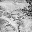 Morvich burn; Allt Bad a' Chrasgaidh, oblique aerial view, taken from the NE, showing a township, enclosures, a building and a structure.