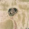Tarradale House, oblique aerial view, taken from the SW, centred on the cropmarks of a barrow cemetery, a possible barrow and an enclosure, and on a plantation bank.