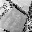 Ballindoun, oblique aerial view, taken from the NW, centred on the cropmarks of two palisaded enclosures and a round house.