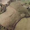 Oblique aerial view of Wardhouse Home Farm centred on the remains of rig, small cairns and farmstead with hut-circles, small cairns and quarry adjacent, taken from the NW