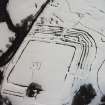 Oblique aerial view centred on fort under cover of snow.