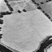 Strageath, oblique aerial view, taken from the ESE, showing linear cropmarks, part of the Annexe and a possible Roman road.