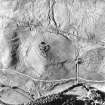 Leachan and Pitmackie, oblique aerial view, taken from the S, centred on the remains of two farmsteads. A third farmstead is visible in the bottom centre of the photograph.