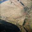 Oblique aerial view centred on the remains of the farmstead, sheepfold, rig and field-system with trackways and plantation bank adjacent, taken from the ESE.