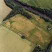 Oblique aerial view of Innerpeffray centred on the remains of the tower house and the cropmarks of a possible garden, a fort and a pit-alignment, taken from the NW.