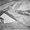 Inverdunning House and Wellhill, oblique aerial view, taken from the SE, centred on the cropmarks of enclosures, a ring-ditch, pit-circles, rig, cropmarks and pits. Inverdunning House and walled garden are visible in the centre right half of the photograph and Wellhill farmsteading is shown in the bottom left-hand corner.