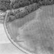 Green of Invermay, oblique aerial view, taken from the SW, centred on the cropmark of a ring-ditch and parts of a possible pit-alignment. Invermay House dovecot is visible in the top right-hand corner of the photograph.