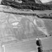 Ruthvenfield House, Huntingtower, oblique aerial view, taken from the NW, showing the cropmarks of the formal garden. In addition parallel linear cropmarks are visible on the left-hand side of the photograph.