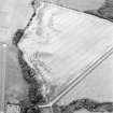 Oblique aerial view centred on the cropmarks of the possible four poster and pits, taken from the NE.