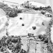 Rossie Priory, oblique aerial view, taken from the NE, centred on a field containing the cropmarks of an unenclosed settlement to the right, and barrows to the left.