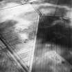 Grangemount, oblique aerial view, taken from the SSE, centred on the cropmarks of an unenclosed settlement including interrupted ring-ditches.