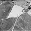 Oblique aerial view of Hallyards centred on the cropmarks of a moated site, taken from the ESE.