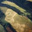 Oblique aerial view centred on the cropmarks of the unenclosed settlements, souterrains and, pits with the standing stone adjacent, taken from the NNW.