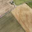 Oblique aerial views centred on the cropmarks of the NE terminal of a pit-defined cursus with ring-ditches, pits and cropmarks adjacent, taken from the ESE.