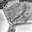 Oblique aerial view centred on the cropmarks of the possible enclosure, ring-ditch and pits, taken from the ENE.