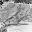 Oblique aerial view centred on the cropmarks of the possible enclosure, ring-ditch and pits, taken from the ENE.