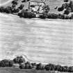 Priestfield, Anniston House, oblique aerial view, taken from the NW, centred on the cropmarks of a palisaded enclosure and ring-ditches. Anniston House and walled garden are visible in the top centre of the photograph.