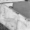 Oblique aerial view centred on the cropmarks of the Roman Temporary Camp and ring-ditches, taken from the SE.