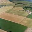 General oblique aerial view centred on the cropmarks of the cursus monuments, and the barrows, pits and rig with the farmsteading adjacent, taken from the SSW.