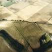 Oblique aerial view centred on the cropmarks of the cursus, enclosed and unenclosed settlement, rig, ring-ditch, barrows and an enclosure, taken from the W.