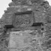 Detail of plaque on exterior of south gable, Old Parish Church, Moffat.