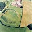 Oblique aerial view of Dowan's Hill centred on the remains of a fort with the cropmarks of another possible fort and rig adjacent, taken from the NW.