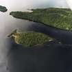 Oblique aerial view centred on Clairinsh Island with crannog adjacent, taken from the ESE.