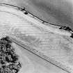 Oblique aerial view centred on the cropmarks of the fort, taken from the NNE.