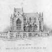 Photographic copy of drawing showing proposed reconstruction of Trinity College Church 
Insc: 'Elevation towards Market Street. Copied from drawing made by David Bryce - 1855'
Unsigned. Dated "Nov 1943". Pencil. Scale 1":16'