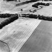 Castledykes Roman Temporary Camps, oblique aerial view, taken from the E, centred on the cropmarks of parts of two camps.